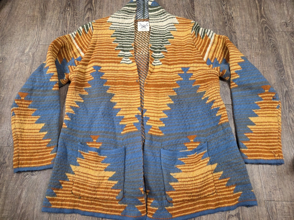 Cotton + Rye Southwestern Orange Blue Cardigan Sweater Large